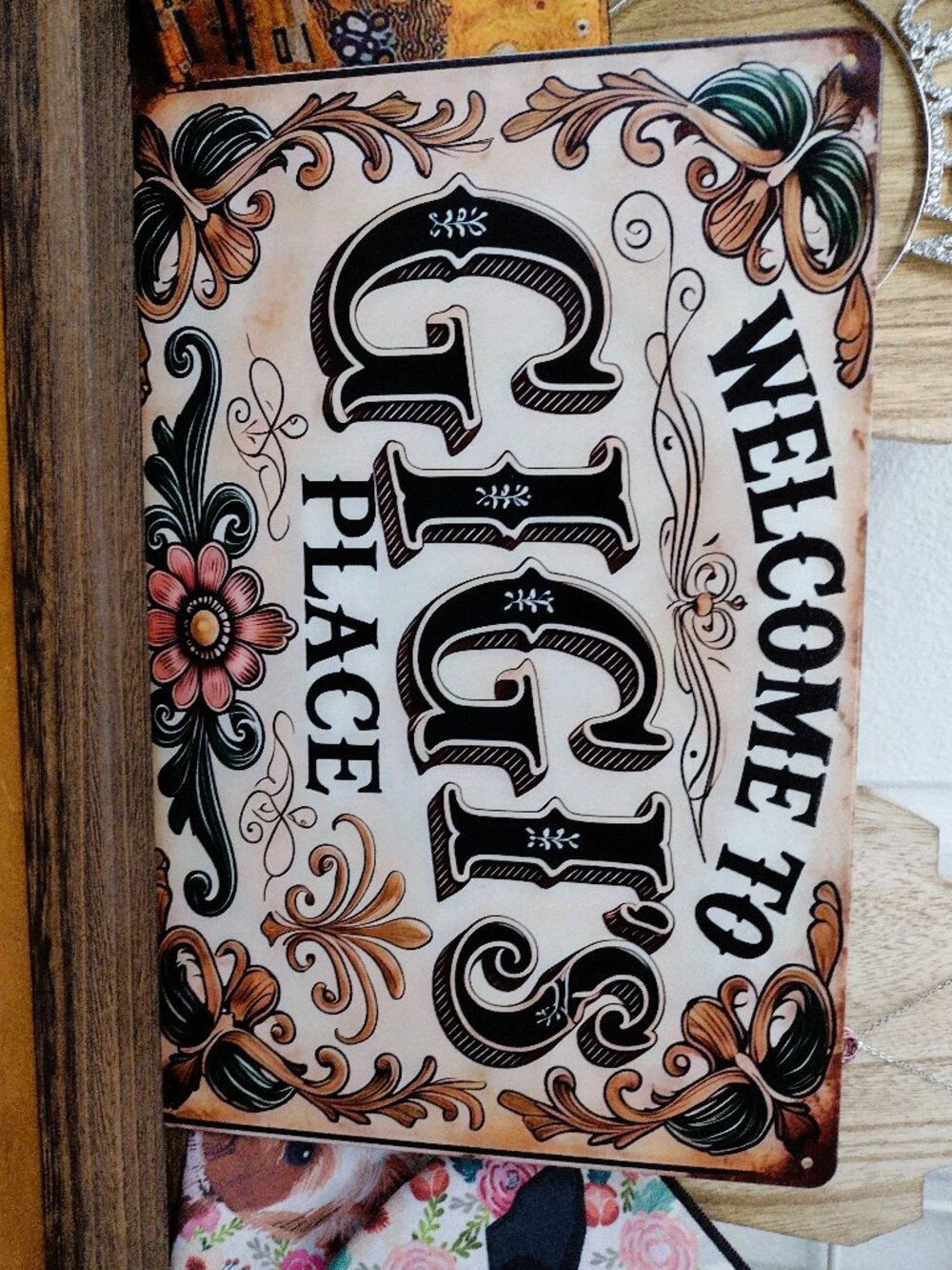 Metal Sign Gigi's Place Grandbabies Gift Floral Posted